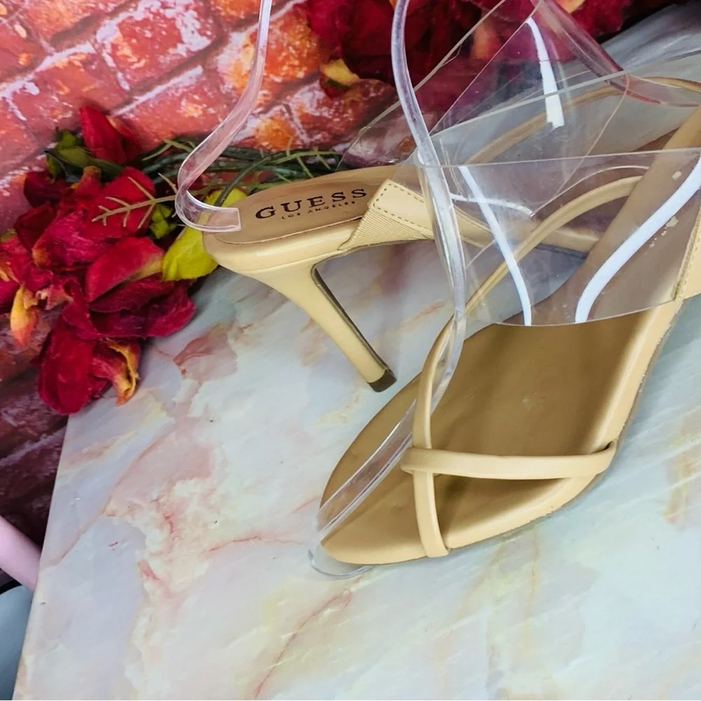 Guess Tan Heeled Slide Kayce Sandals